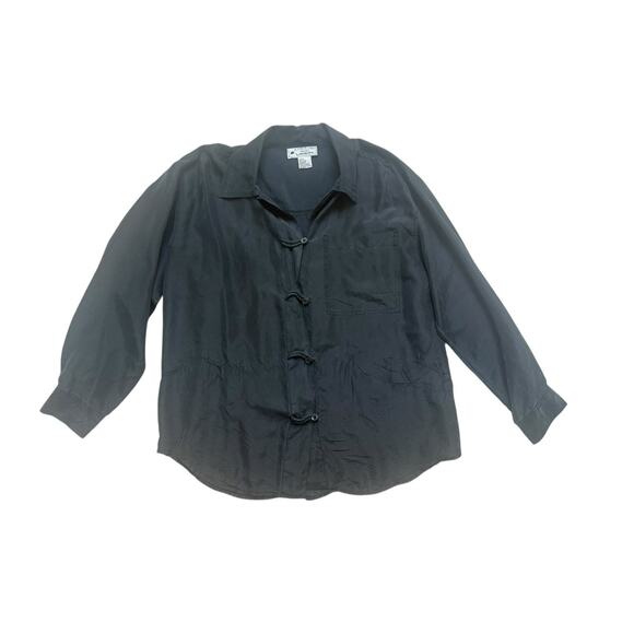 Vintage Sophisticates by Jonathan Martin Black Silk Shirt Womens‎ Medium Petites - Picture 1 of 2